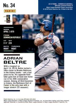 2018 Panini Chronicles - Teal #34 Adrian Beltre Back