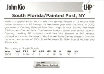 2003 Keene Sentinel Keene Swamp Bats #29 John Kio Back