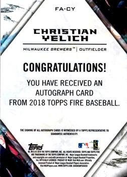 2018 Topps Fire - Fire Autograph #FA-CY Christian Yelich Back