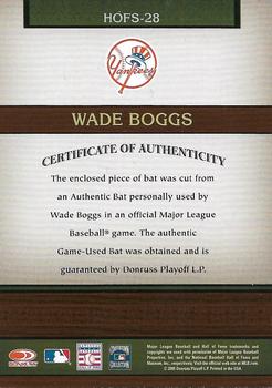 2005 Donruss Greats - Hall of Fame Souvenirs Material Bat #HOFS-28 Wade Boggs Back
