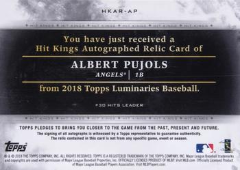 2018 Topps Luminaries - Hit Kings Autograph Relics #HKAR-AP Albert Pujols Back