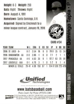 2018 Choice Louisville Bats #34 Domingo Tapia Back