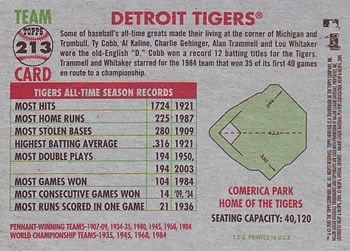 2005 Topps Heritage #213 Detroit Tigers Back