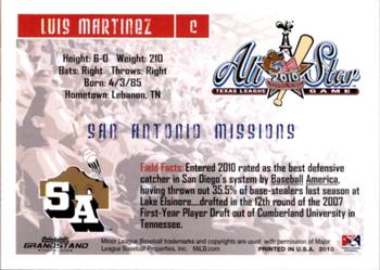 2010 Grandstand Texas League All-Stars South Division #20 Luis Martinez Back