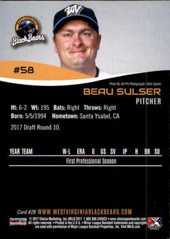 2017 Choice West Virginia Black Bears #28 Beau Sulser Back