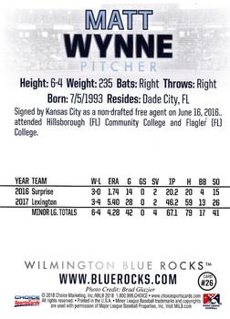 2018 Choice Wilmington Blue Rocks #26 Matt Wynne Back