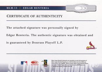 2005 Donruss Prime Patches - Major League Materials Autograph #MLM-13 Edgar Renteria Back