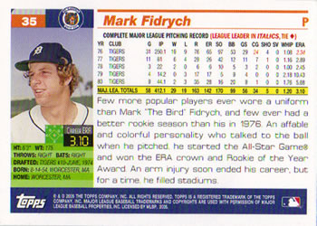 2005 Topps Retired Signature Edition #35 Mark Fidrych Back