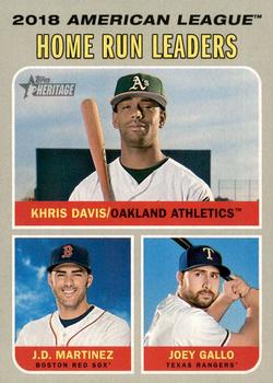 2019 Topps Heritage #66 2018 A.L. Home Run Leaders (Khris Davis / J.D. Martinez / Joey Gallo) Front