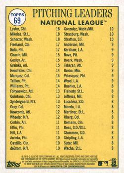 2019 Topps Heritage #69 2018 N.L. Pitching Leaders (Jon Lester / Miles Mikolas / Max Scherzer / Kyle Freeland / Aaron Nola) Back