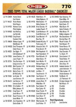 2005 Topps Total #770 Checklist: 716-770 and Inserts Front