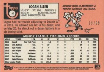 2018 Topps Heritage Minor League - Blue #147 Logan Allen Back