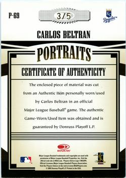 2005 Donruss Prime Patches - Portraits Button #P-69 Carlos Beltran Back