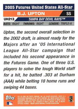 2005 Topps Updates & Highlights #UH213 B.J. Upton Back