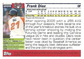 2005 Topps Updates & Highlights #UH310 Frank Diaz Back