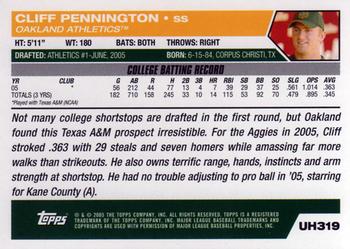 2005 Topps Updates & Highlights #UH319 Cliff Pennington Back