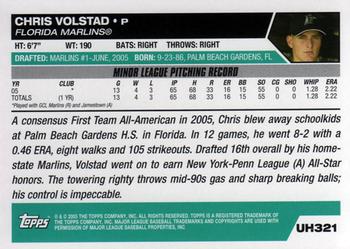 2005 Topps Updates & Highlights #UH321 Chris Volstad Back