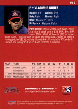 2010 Choice Gwinnett Braves #17 Vladimir Nunez Back