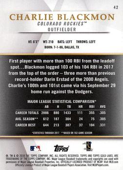 2018 Topps Gold Label - Class 2 #42 Charlie Blackmon Back