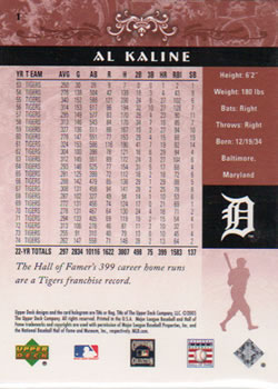 2005 Upper Deck Hall of Fame #1 Al Kaline Back