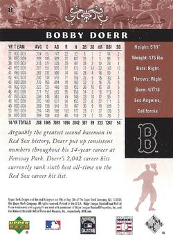 2005 Upper Deck Hall of Fame #8 Bobby Doerr Back