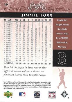 2005 Upper Deck Hall of Fame #39 Jimmie Foxx Back