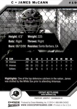 2010 Choice Cotuit Kettleers #19 James McCann Back