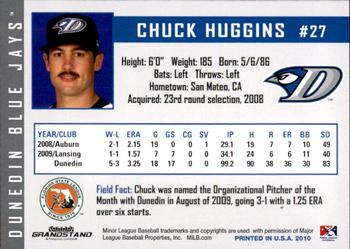 2010 Grandstand Dunedin Blue Jays #NNO Chuck Huggins Back