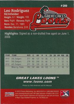 2013 Choice Great Lakes Loons #20 Leo Rodriguez Back