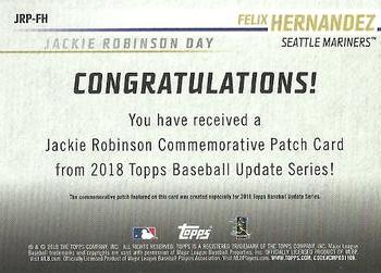 2018 Topps Update - Jackie Robinson Day Manufactured Patch #JRP-FH Felix Hernandez Back