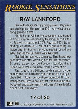 1992 Fleer - Rookie Sensations #17 Ray Lankford Back