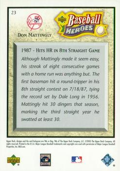 2005 Upper Deck Baseball Heroes #23 Don Mattingly Back