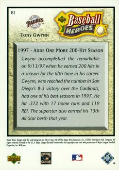 2005 Upper Deck Baseball Heroes #81 Tony Gwynn Back