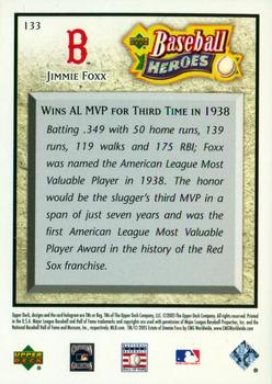 2005 Upper Deck Baseball Heroes #133 Jimmie Foxx Back