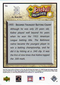 2005 Upper Deck Baseball Heroes #56 Al Kaline Back