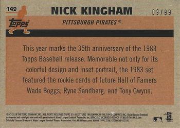 2018 Topps Update - 1983 Topps Baseball 35th Anniversary Chrome Silver Pack Green Refractor #149 Nick Kingham Back