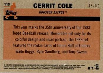 2018 Topps Update - 1983 Topps Baseball 35th Anniversary Chrome Silver Pack Gold Refractor #113 Gerrit Cole Back