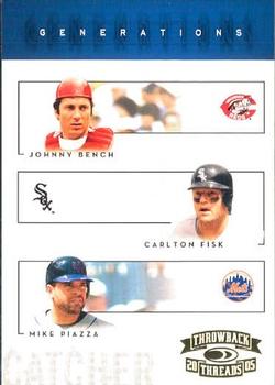 2005 Donruss Throwback Threads - Generations #G-14 Johnny Bench / Carlton Fisk / Mike Piazza Front