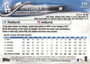 2018 Topps On-Demand Mini #599 Justin Turner Back