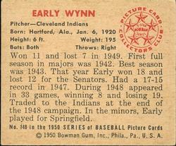 1950 Bowman #148 Early Wynn Back