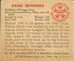 1950 Bowman #169 Hank Edwards Back