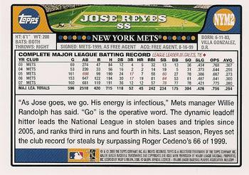 2008 Topps New York Mets - Last Year at Shea Stamp #NYM2 Jose Reyes Back