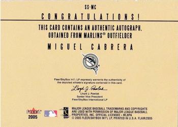 2005 Flair - Significant Signings Blue #SS-MC Miguel Cabrera Back
