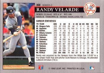 1992 Leaf #368 Randy Velarde Back