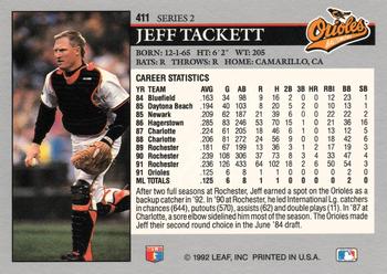 1992 Leaf #411 Jeff Tackett Back