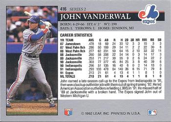 1992 Leaf #416 John Vander Wal Back
