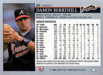 1992 Leaf #423 Damon Berryhill Back