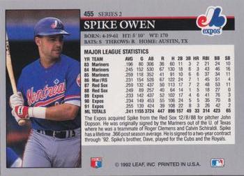 1992 Leaf #455 Spike Owen Back