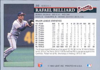 1992 Leaf #310 Rafael Belliard Back