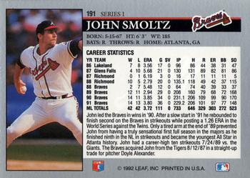 1992 Leaf #191 John Smoltz Back